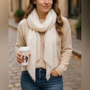 Old Navy Ivory Embellished Gauze Raw Hem Scarf Lightweight One Size‎